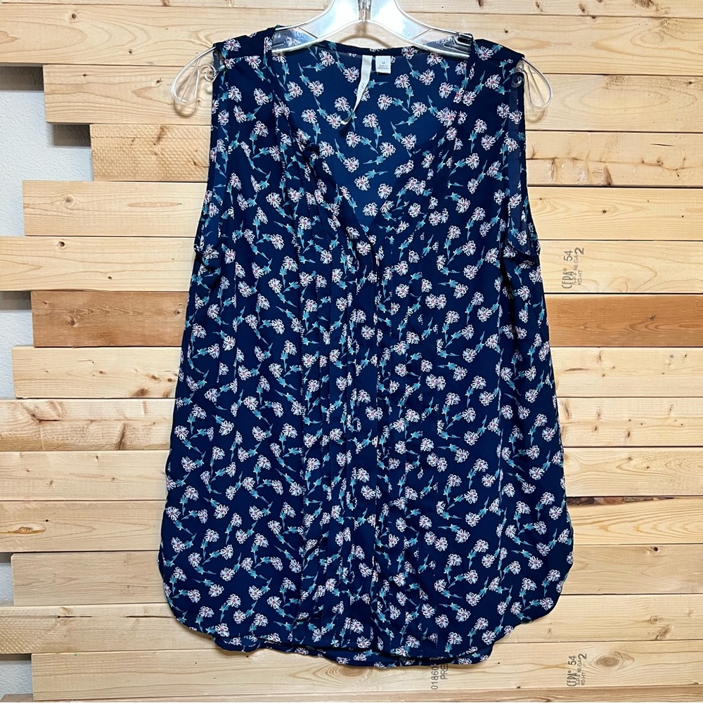 LC Lauren Conrad Blue Floral Print Sleeveless Cottagecore Tunic Blouse size M